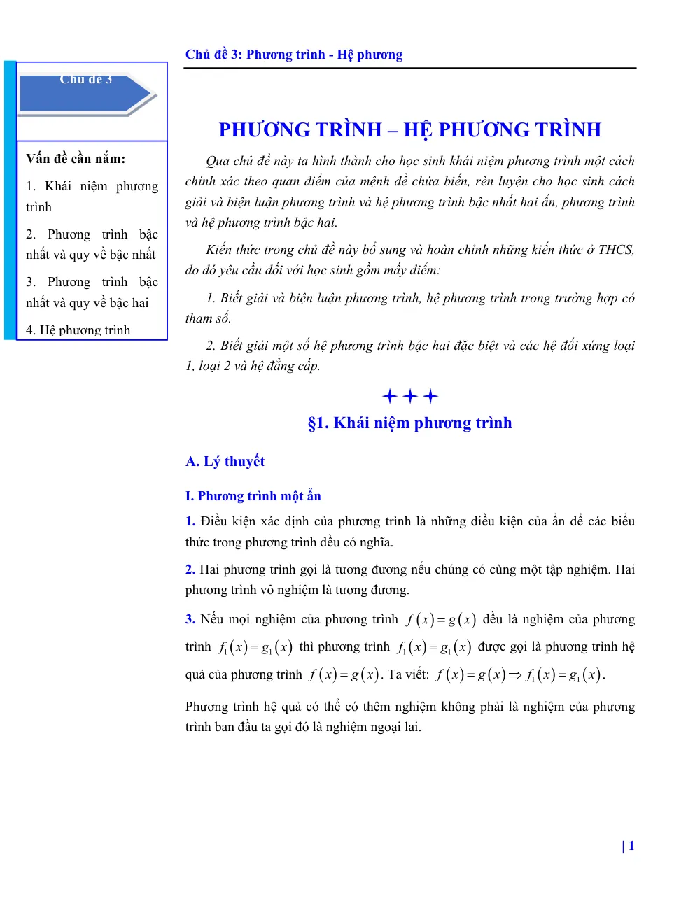 Xem trước trang 1 của "Chuyên đề Phương trình – Hệ phương trình"