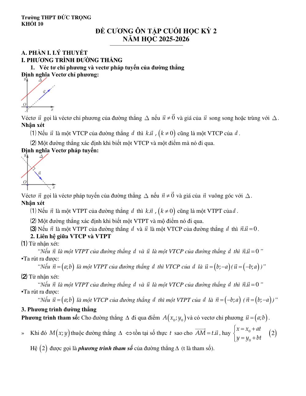 Xem trước trang 1 của "Đề Cương Ôn Tập Cuối Học Kỳ 2 - Toán 10 - Trường THPT Đức Trọng - Năm học 2025-2026"