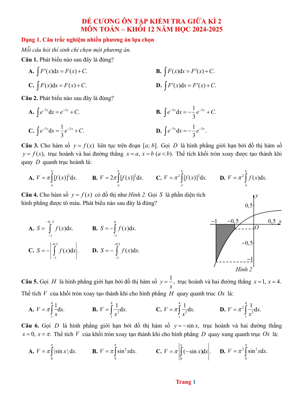 Xem trước trang 1 của "Đề cương ôn tập Kiểm tra giữa kì 2 môn Toán lớp 12 năm học 2024-2025"