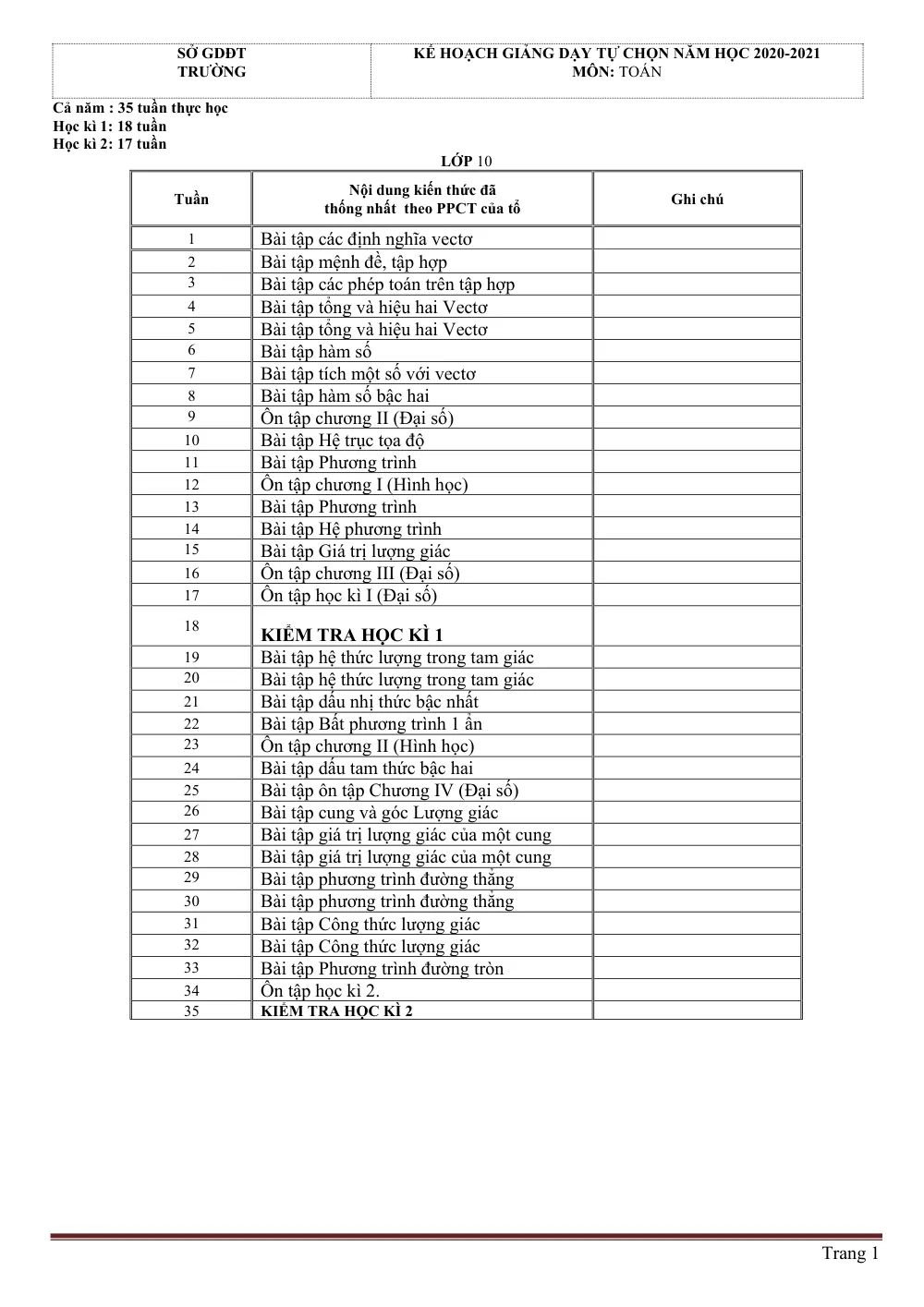Xem trước trang 1 của "Kế hoạch giảng dạy tự chọn môn Toán lớp 10 năm học 2020-2021"