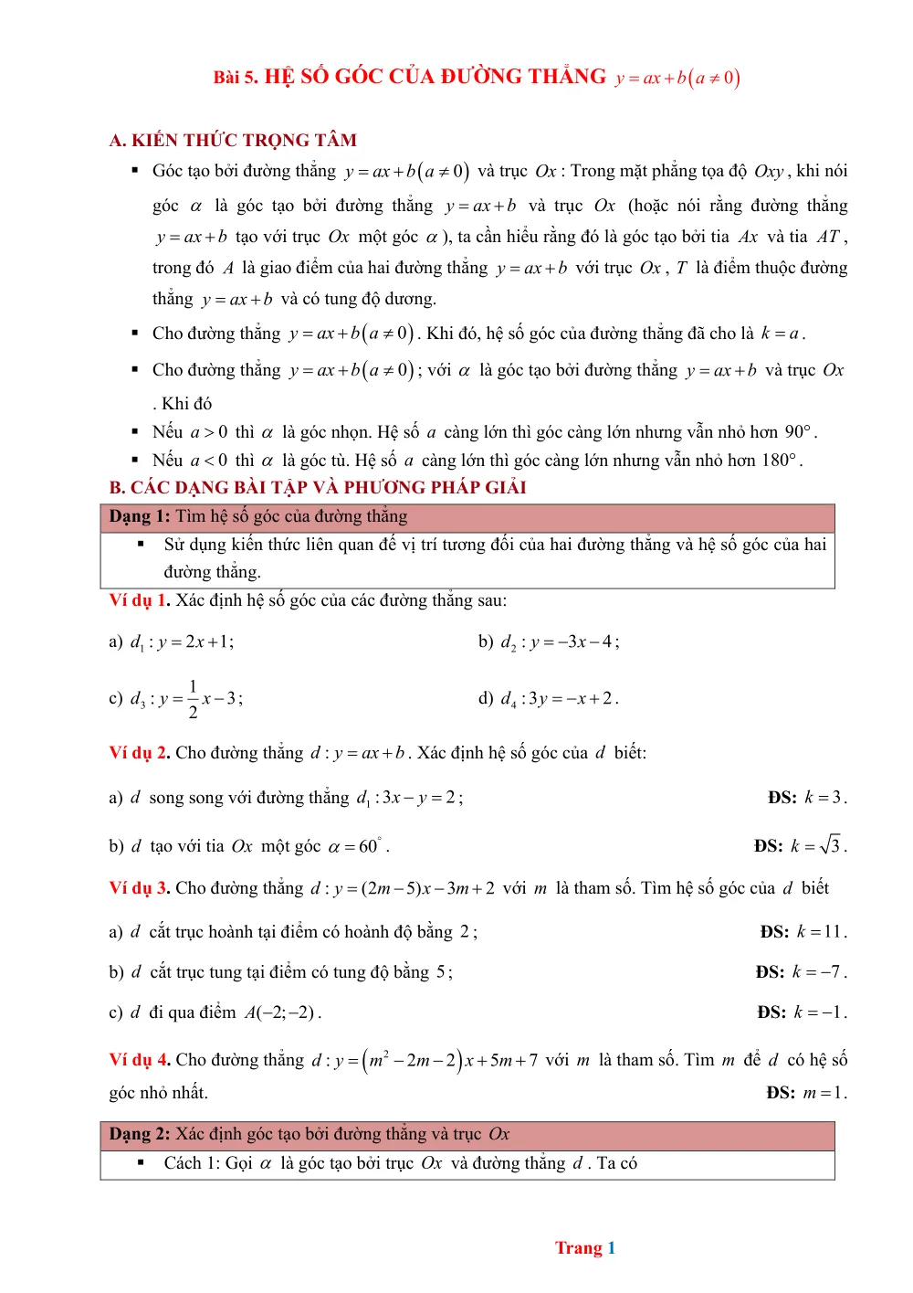 Xem trước trang 1 của "Bài 5. Hệ số góc của đường thẳng - Toán 9"
