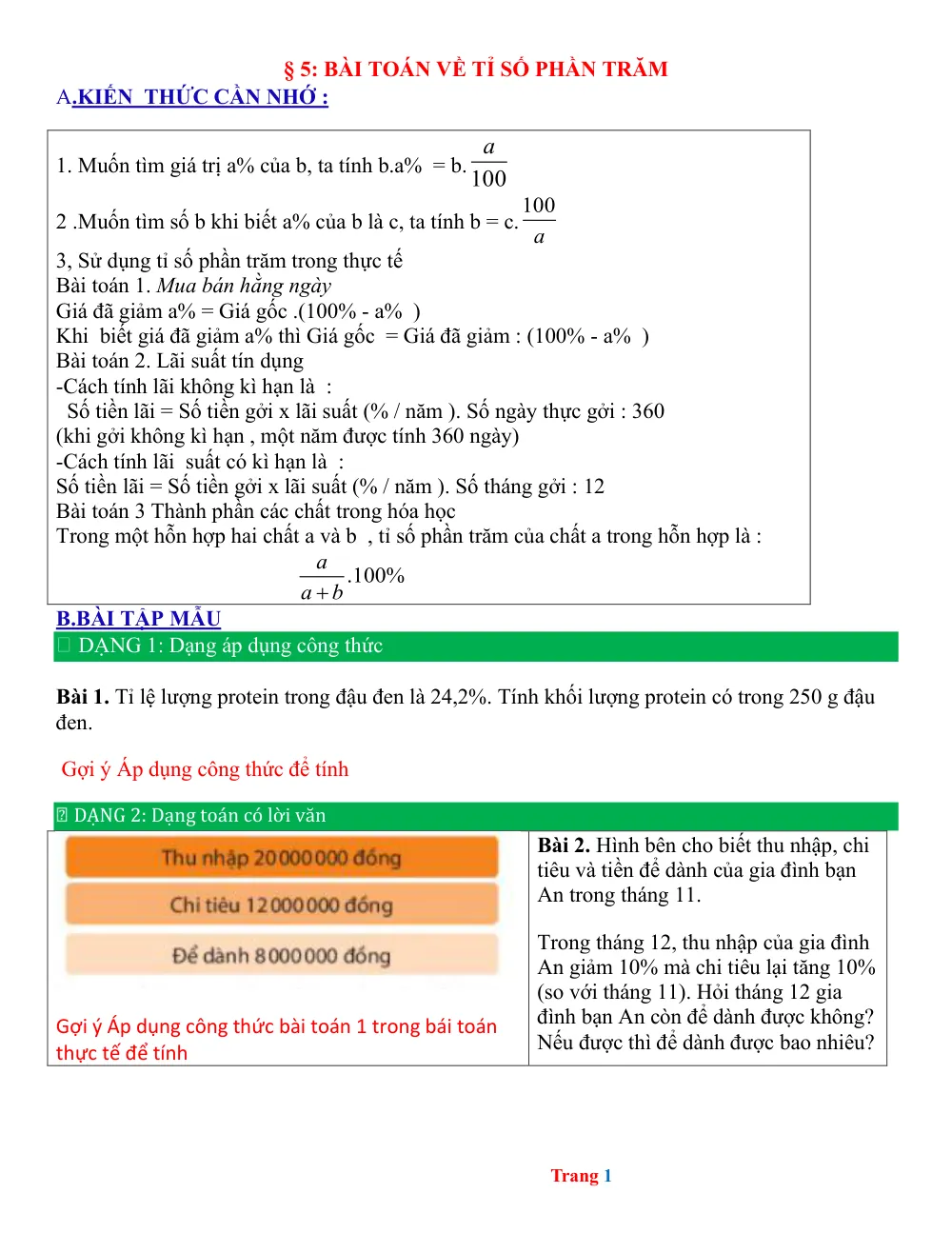 Xem trước trang 1 của "Bài tập Bài 5: Bài toán về Tỉ số phần trăm"