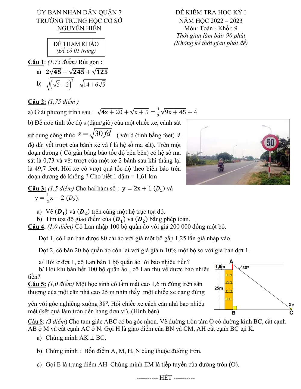 Xem trước trang 1 của "Đề Tham Khảo Học Kỳ 1 Toán 9 - Trường THCS Nguyễn Hiền - TP. Hồ Chí Minh (2022-2023)"