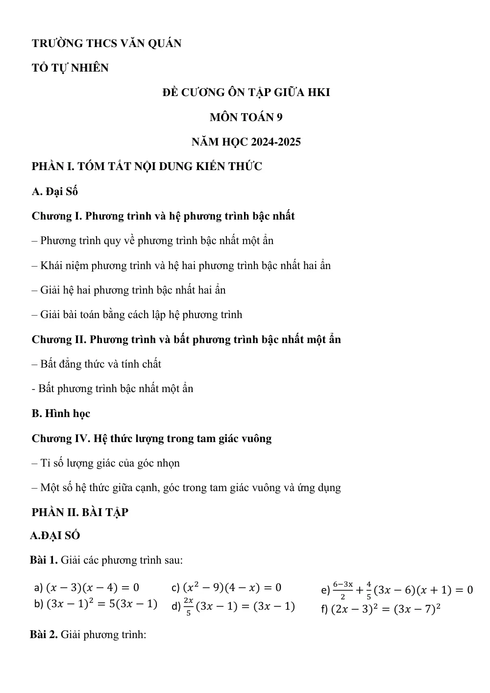 Xem trước trang 1 của "Đề Cương Ôn Tập Giữa HK1 Toán 9 - Trường THCS Văn Quán - Hà Nội (Năm học 2024-2025)"