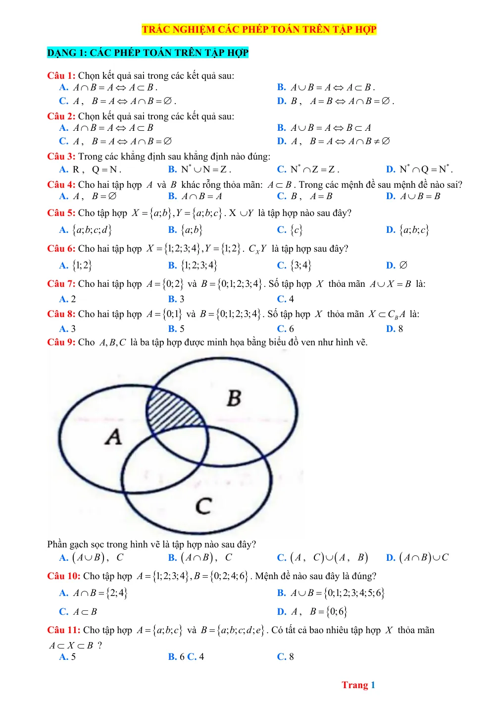 Xem trước trang 1 của "60 Câu Trắc Nghiệm Các Phép Toán Trên Tập Hợp"