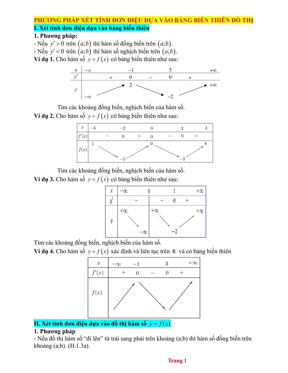 Xem trước trang 1 của "Phương Pháp Xét Tính Đơn Điệu Dựa Vào Bảng Biến Thiên Đồ Thị"