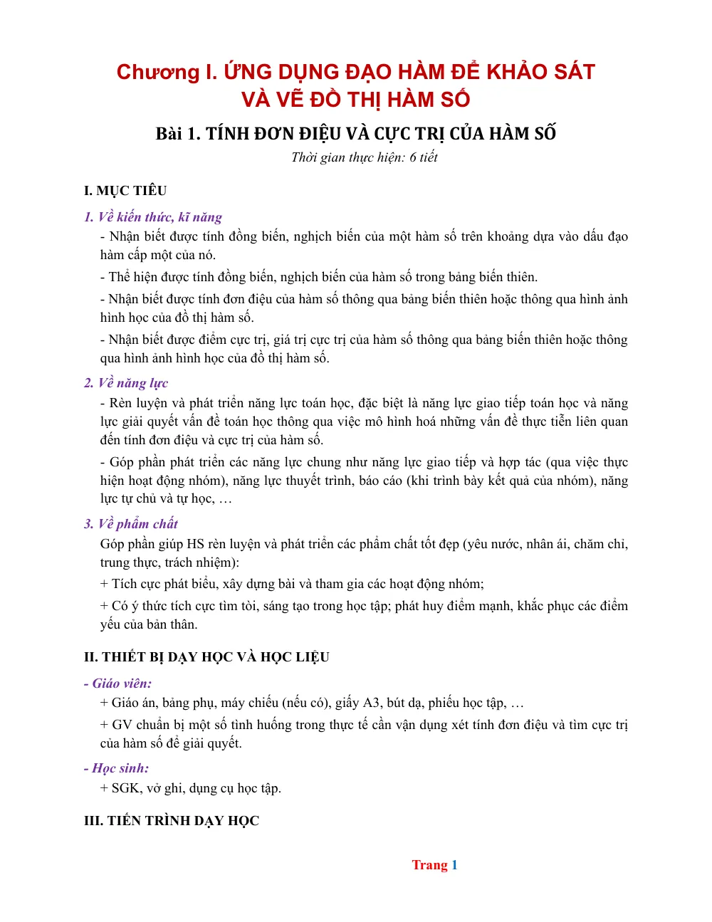 Xem trước trang 1 của "Toán 12 - Học kỳ 1 - Khảo sát và Vẽ Đồ Thị Hàm Số"
