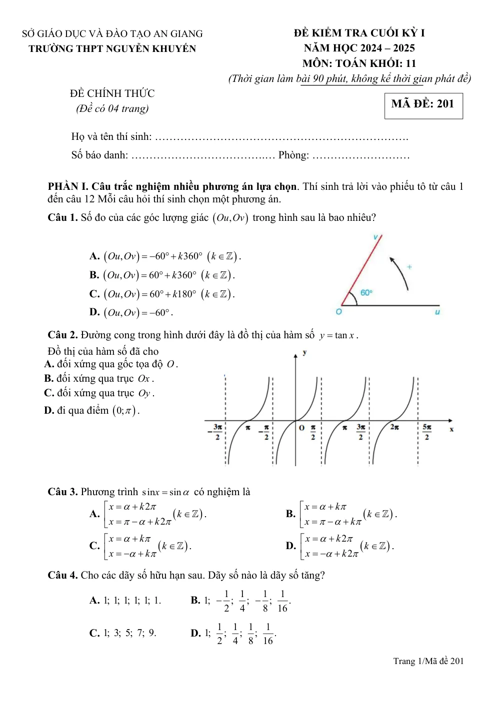 Xem trước trang 1 của "Đề Kiểm Tra Cuối Kỳ I Toán 11 - Trường THPT Nguyễn Khuyến - An Giang (Năm học 2024-2025)"
