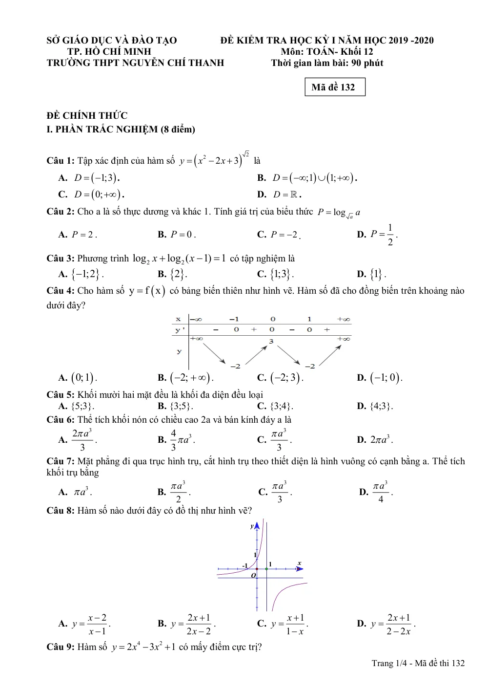 Xem trước trang 1 của "Đề Kiểm Tra Học Kỳ I Toán 12 Năm Học 2019-2020 - Trường THPT Nguyễn Chí Thanh - TP. Hồ Chí Minh"
