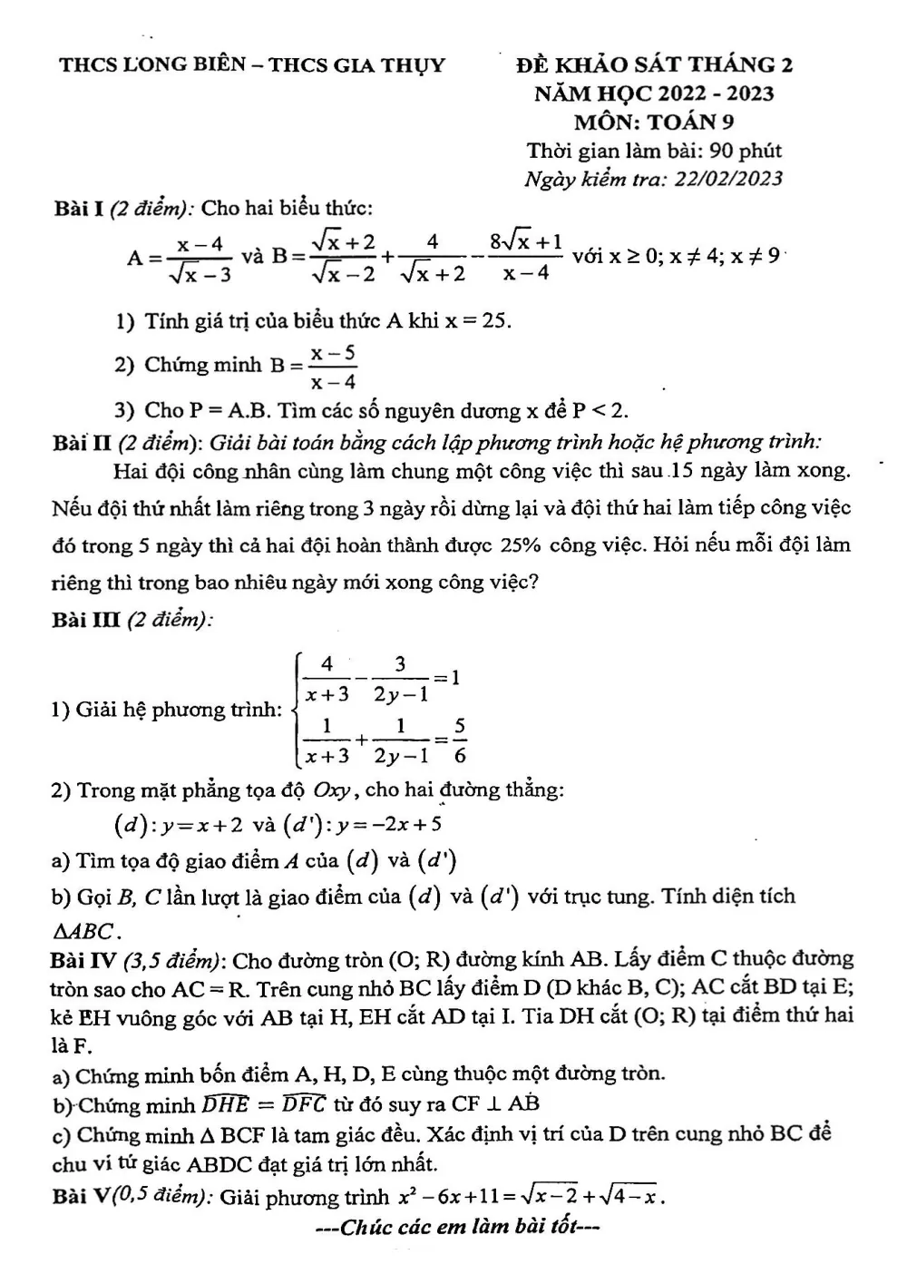 Xem trước trang 1 của "Khảo Sát Toán 9 Tháng 2 - Trường THCS Long Biên - Hà Nội (2023)"