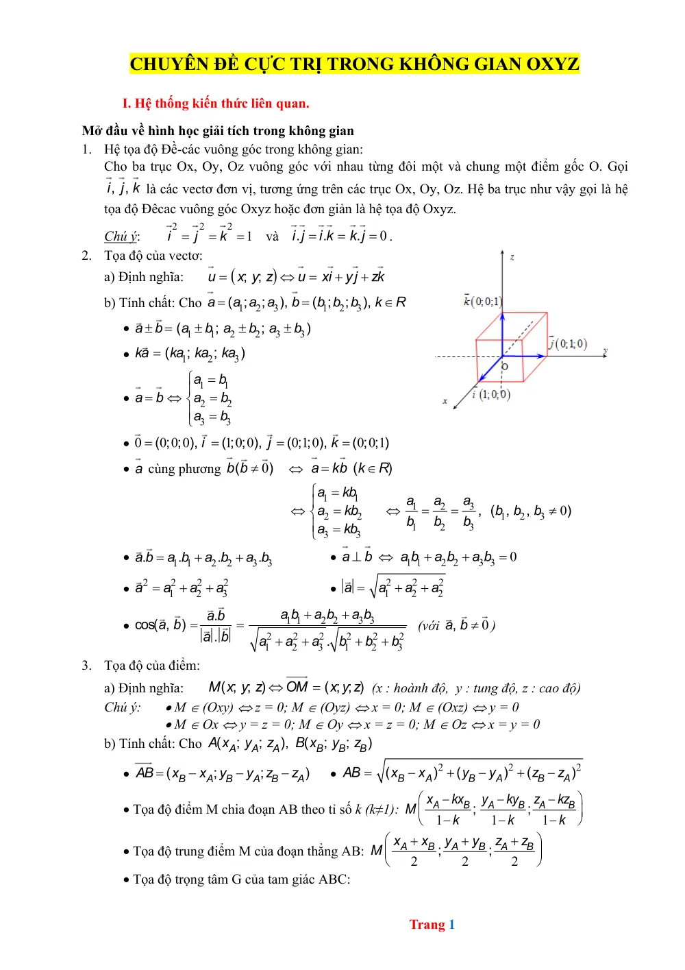 Xem trước trang 1 của "Chuyên đề Cực trị trong không gian Oxyz"