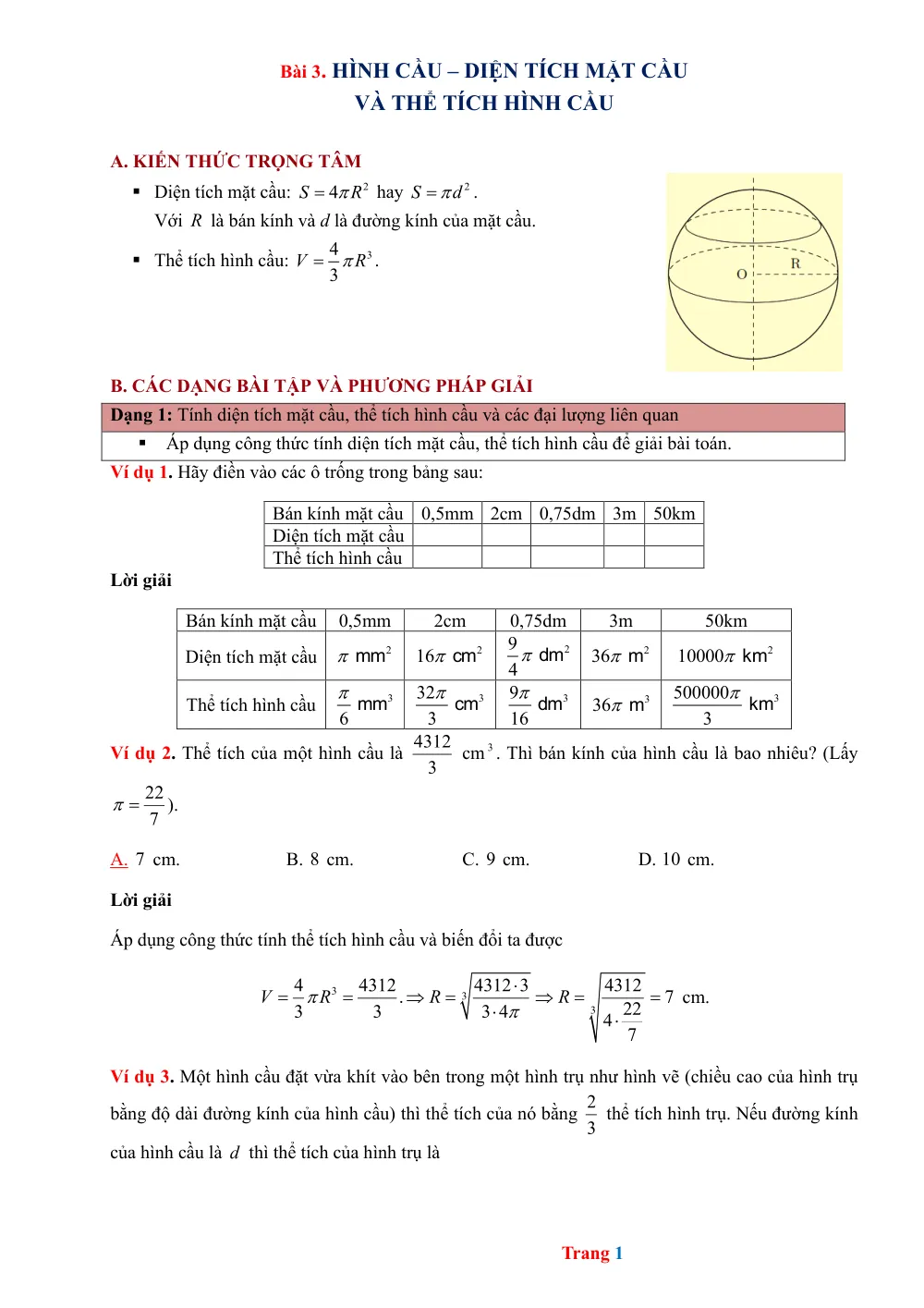 Xem trước trang 1 của "Bài 3. Hình cầu – Diện tích mặt cầu và Thể tích hình cầu - Toán 9"