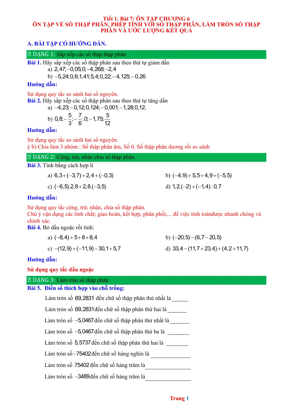 Xem trước trang 1 của "Bài tập Ôn Chương 6: Số Thập Phân, Phép Tính Với Số Thập Phân, Làm Tròn Số Thập Phân Và Ước Lượng Kết Quả - CTST"