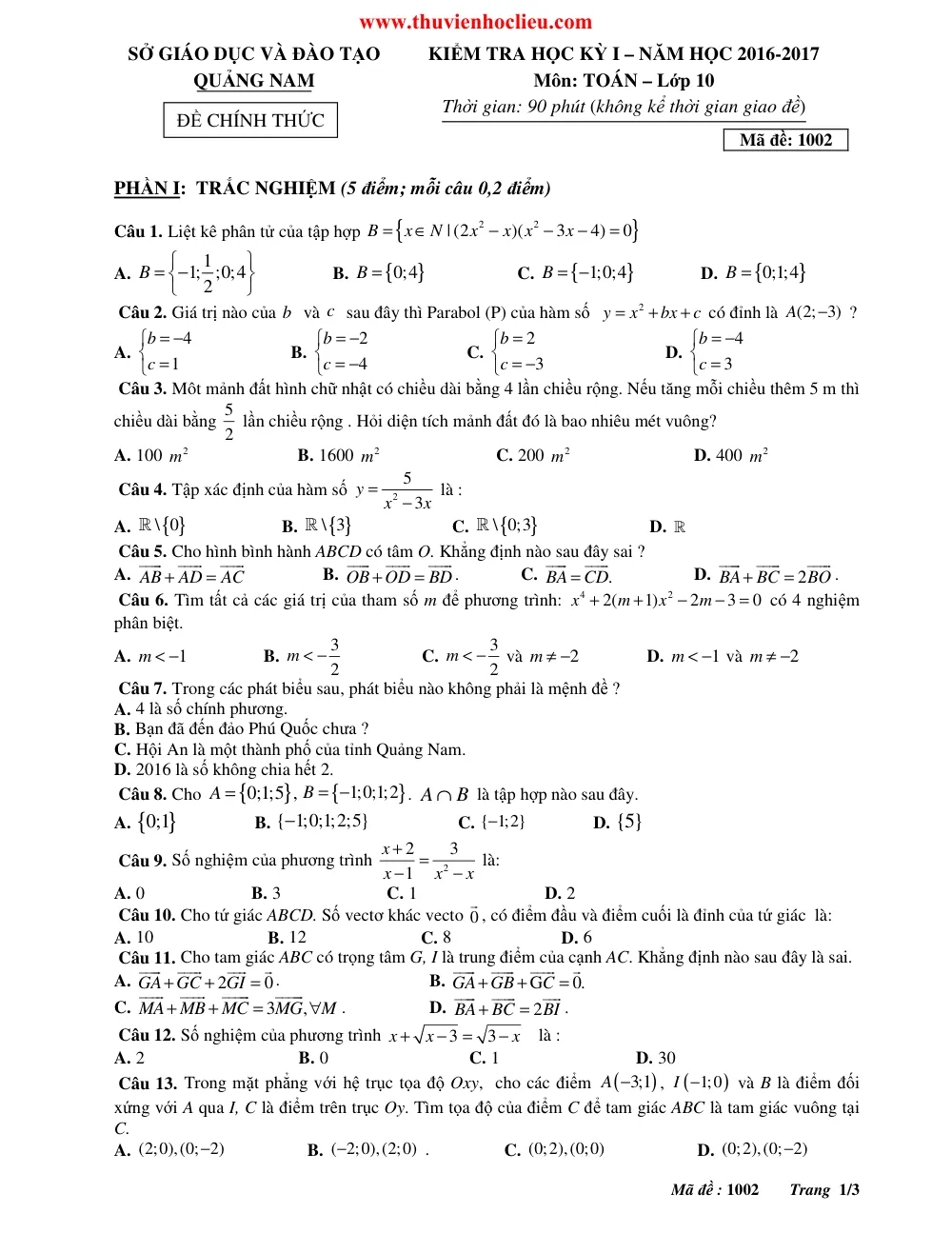 Xem trước trang 1 của "Đề thi học kỳ 1 Toán 10 - Tỉnh Quảng Nam (2016-2017)"