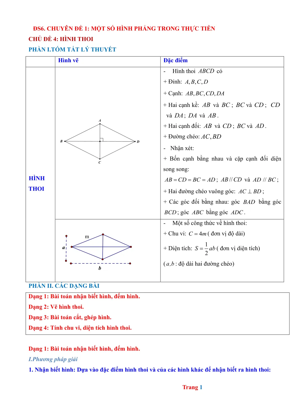 Xem trước trang 1 của "Chuyên đề 1: Một số hình phẳng trong thực tiễn - Chủ đề 4: Hình thoi"