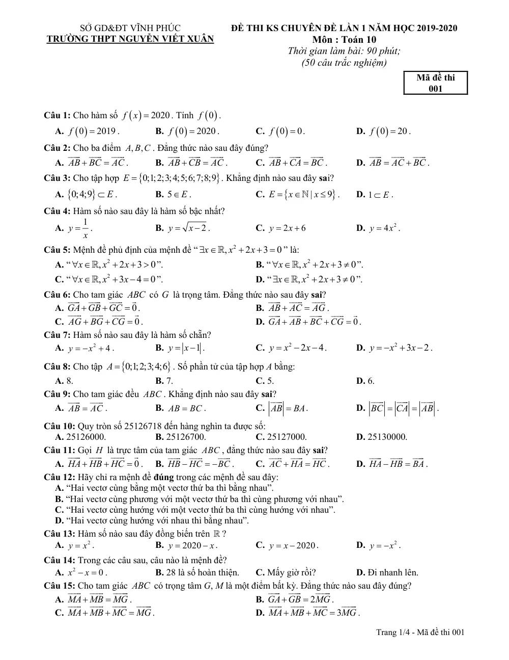 Xem trước trang 1 của "Đề KS Chuyên Đề Lần 1 Toán 10 Năm học 2019-2020 Trường THPT Nguyễn Viết Xuân - Vĩnh Phúc"