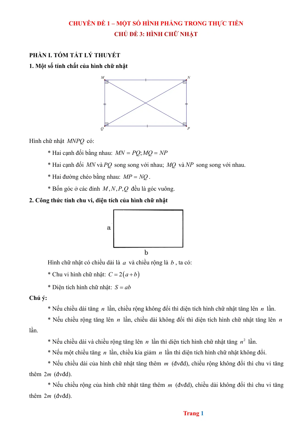 Xem trước trang 1 của "Chuyên đề 1 – Một số hình phẳng trong thực tiễn Chủ đề 3: Hình chữ nhật"