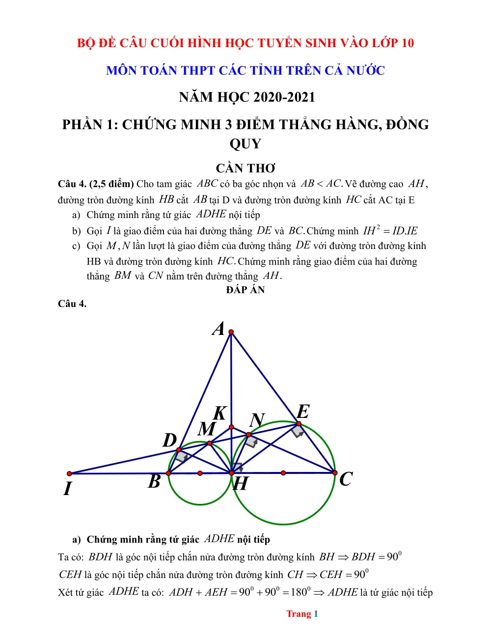 Xem trước trang 1 của "Tuyển tập Câu Cuối Hình Học Thi Tuyển Sinh Lớp 10 Môn Toán Cả Nước - Năm học 2020-2021"