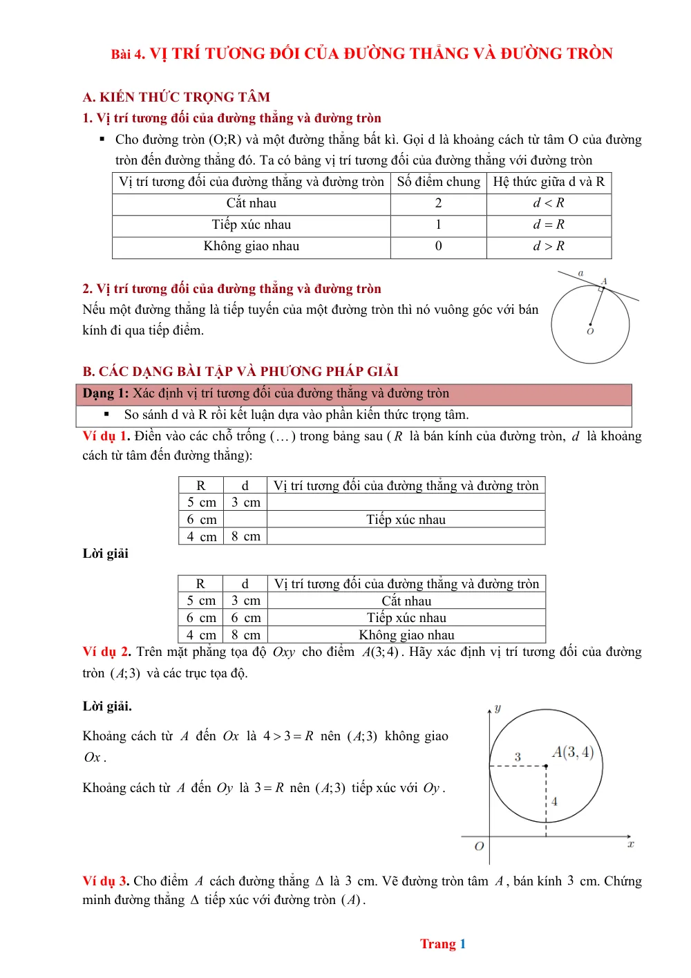 Xem trước trang 1 của "Bài 4. Vị trí tương đối của đường thẳng và đường tròn - Toán 9"