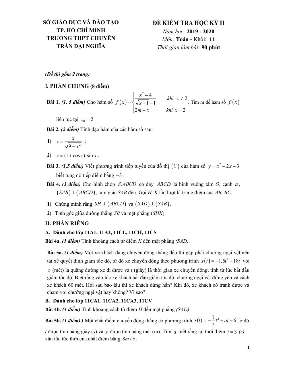 Xem trước trang 1 của "Đề Kiểm Tra Học Kỳ II Toán 11 - Trường THPT Chuyên Trần Đại Nghĩa - TP. Hồ Chí Minh (2019-2020)"