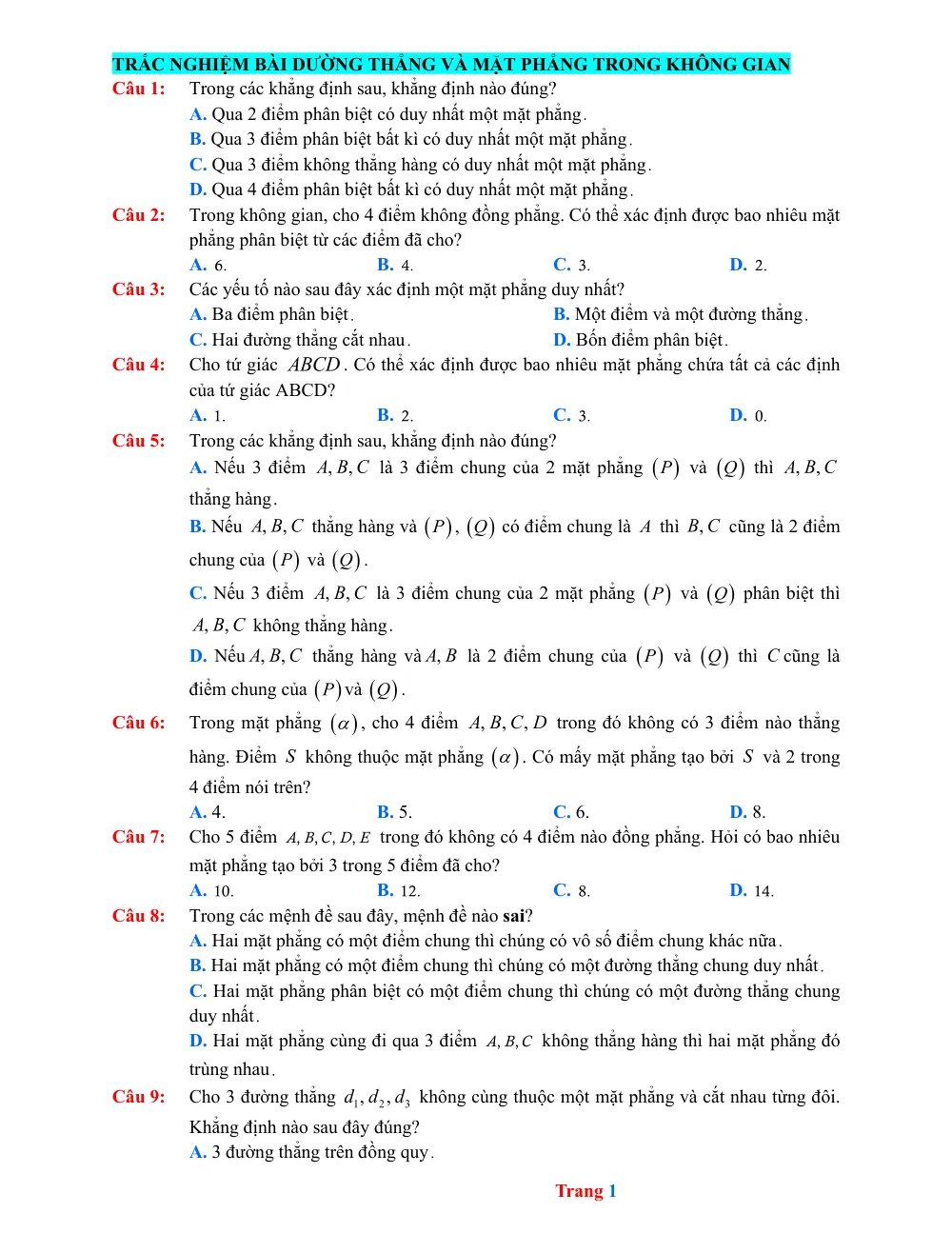 Xem trước trang 1 của "35 Câu Trắc Nghiệm Bài Đường Thẳng và Mặt Phẳng trong Không Gian"