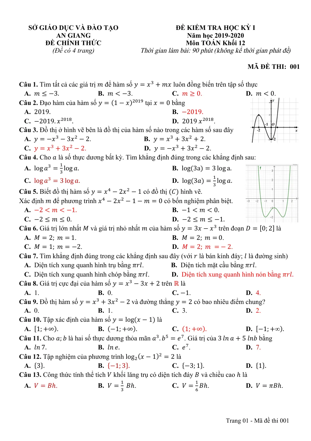 Xem trước trang 1 của "Đề Kiểm Tra Học Kỳ I Toán 12 - Năm học 2019-2020 - Sở GD&ĐT An Giang"