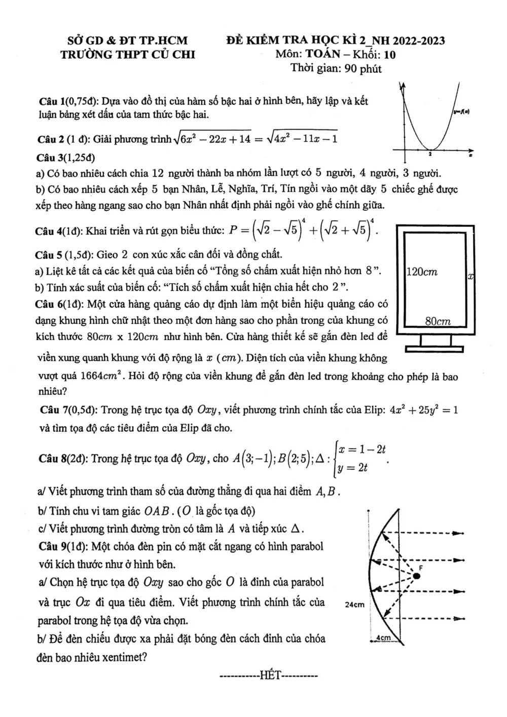 Xem trước trang 1 của "Đề học kỳ 2 Toán 10 - Trường THPT Củ Chi - TP. Hồ Chí Minh (2022-2023)"