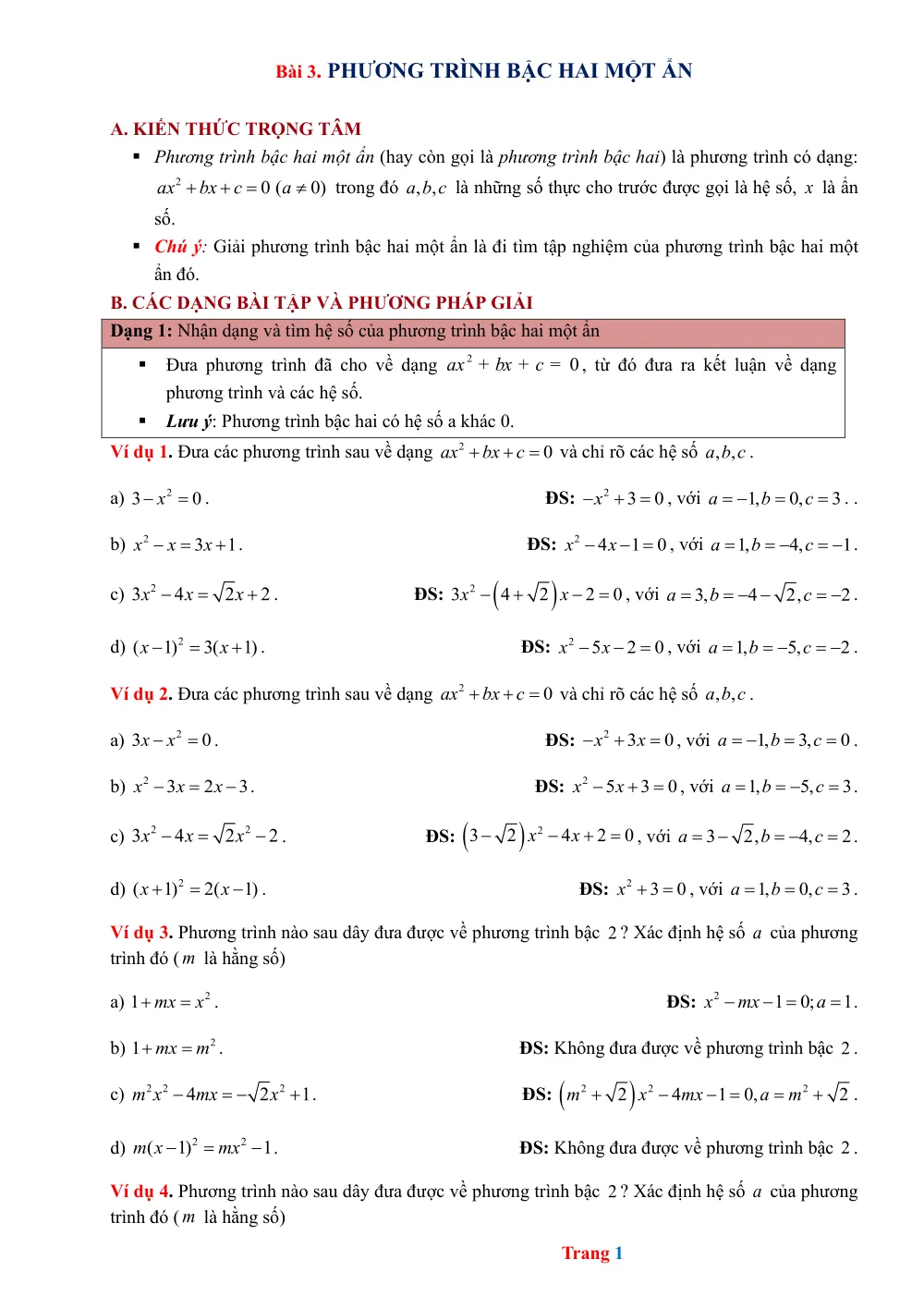 Xem trước trang 1 của "Bài 3. Phương trình bậc hai một ẩn - Toán 9"