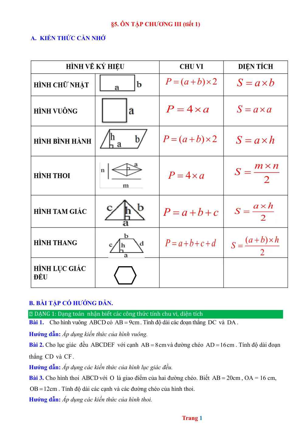 Xem trước trang 1 của "Ôn tập Chương III (tiết 1) - Các hình phẳng trong thực tiễn"