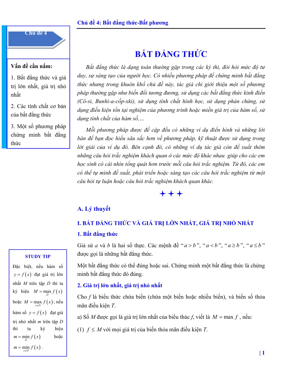 Xem trước trang 1 của "Chuyên đề Bất đẳng thức - Bất phương trình"