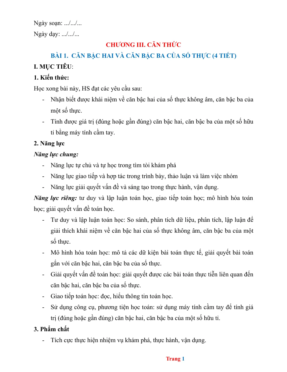 Xem trước trang 1 của "Toán 9 - Chương III: Căn bậc hai và căn bậc ba của số thực"