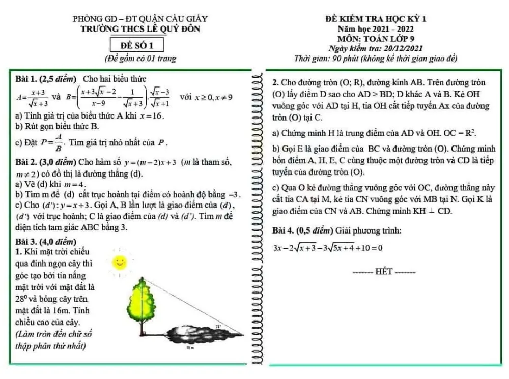 Xem trước trang 1 của "Đề Thi Học Kỳ 1 Toán 9 Năm 2021-2022 - Trường THCS Lê Quý Đôn - Hà Nội"