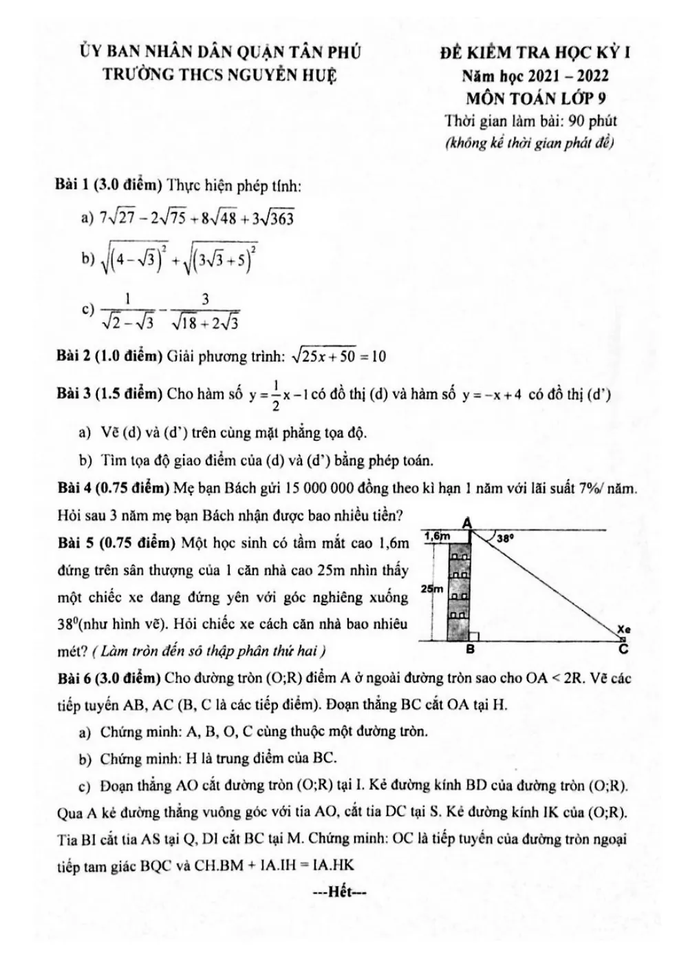 Xem trước trang 1 của "Đề thi học kỳ 1 Toán 9 năm 2021-2022 - Trường THCS Nguyễn Huệ - TP. Hồ Chí Minh"