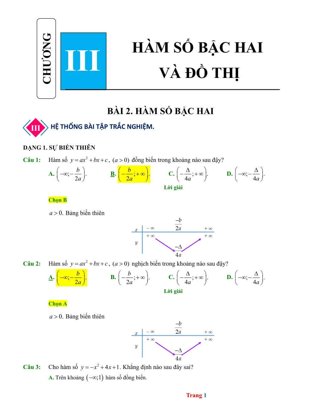 Xem trước trang 1 của "Chuyên đề Hàm số bậc hai - Toán 10"