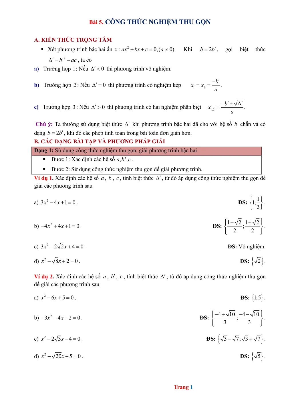 Xem trước trang 1 của "Bài 5. Công thức nghiệm thu gọn - Toán 9"