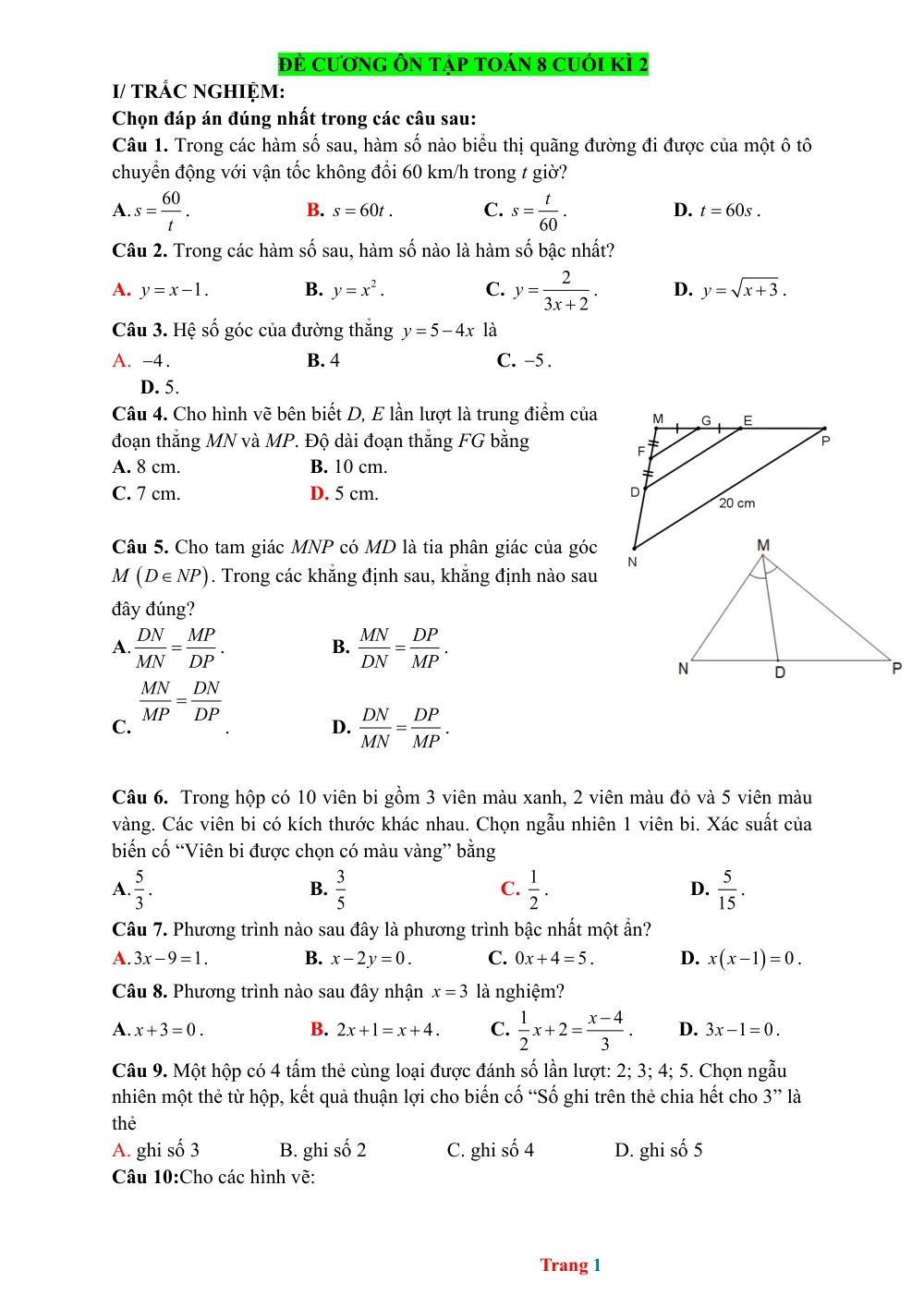 Xem trước trang 1 của "Đề cương ôn tập cuối học kỳ 2 - Toán 8"