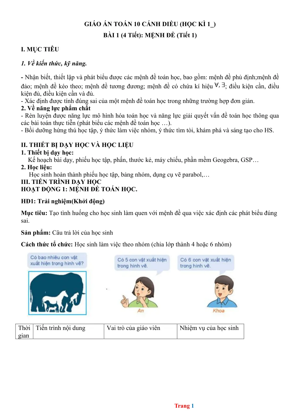 Xem trước trang 1 của "Giáo án Toán 10 Cánh Diều - Học kỳ 1"