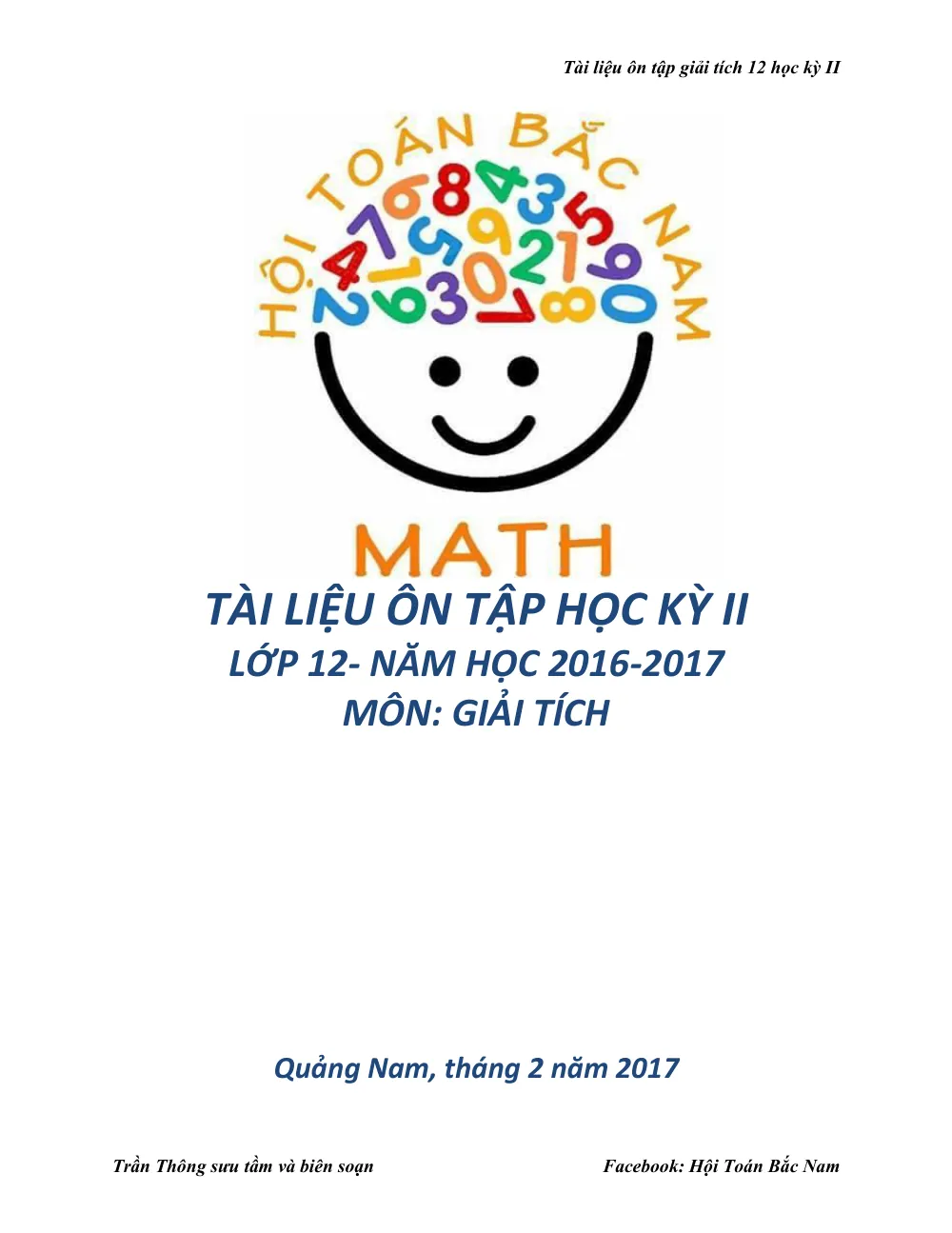 Xem trước trang 1 của "Tài liệu ôn tập Giải tích 12 - Học kỳ II (2016-2017) - Quảng Nam"