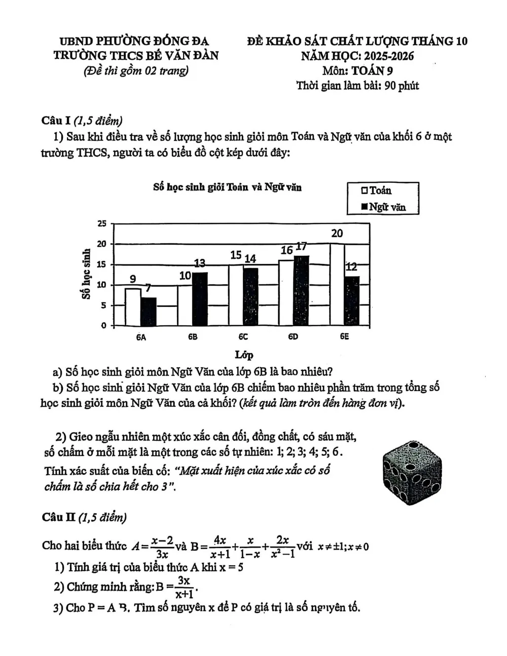 Xem trước trang 1 của "Đề Khảo Sát Toán 9 Tháng 10 Năm 2025 - Trường THCS Bế Văn Đàn - Hà Nội"