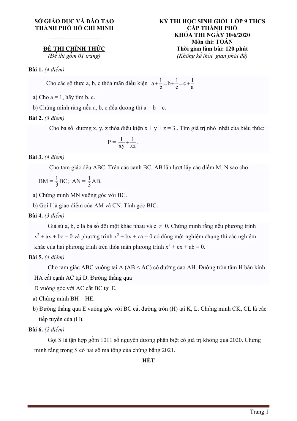 Xem trước trang 1 của "Kỳ Thi Học Sinh Giỏi Lớp 9 THCS - TP. Hồ Chí Minh - 2020"