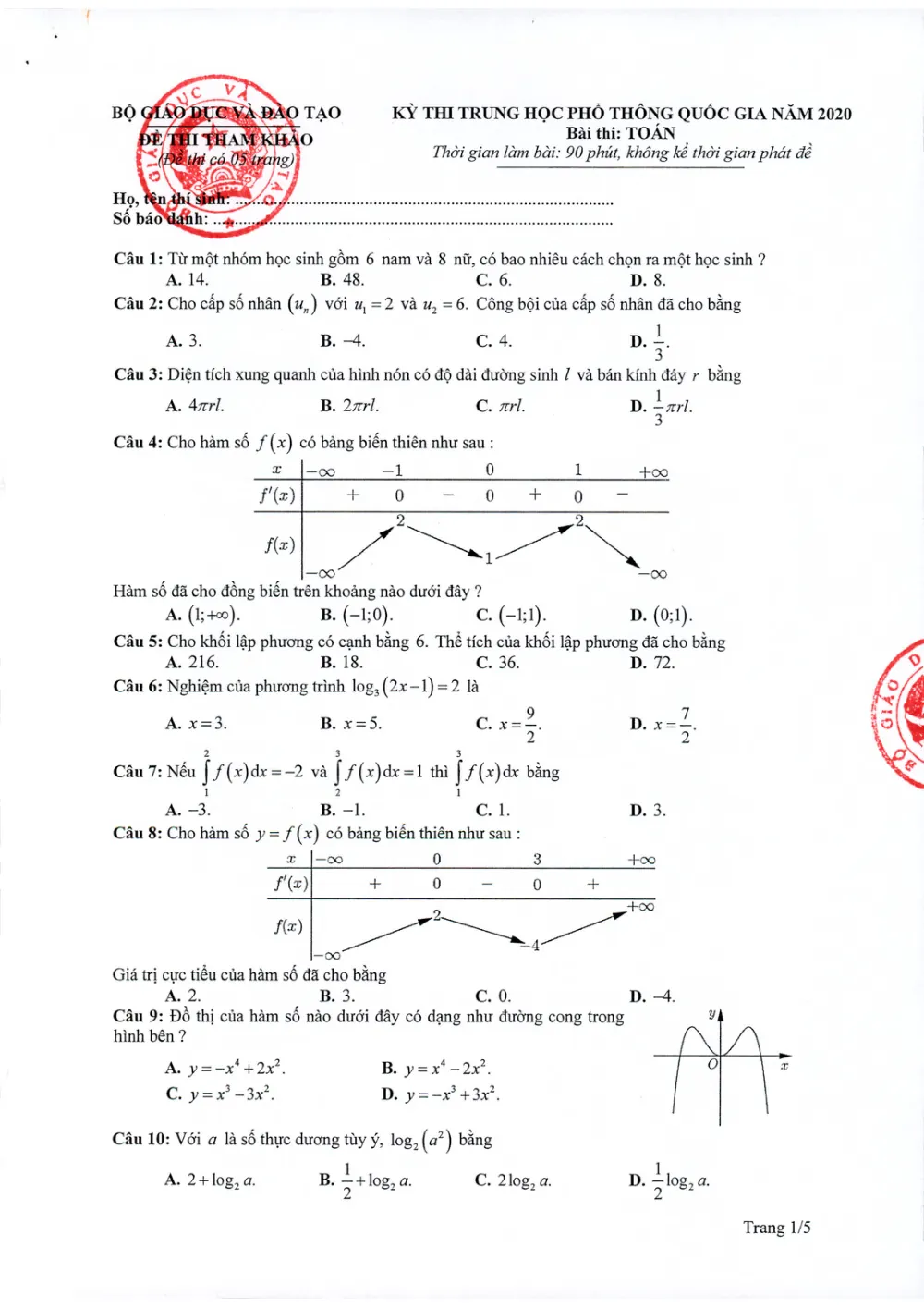 Xem trước trang 1 của "Đáp án và Lời giải chi tiết Đề minh họa THPT Quốc gia 2020 môn Toán - Lớp 12"