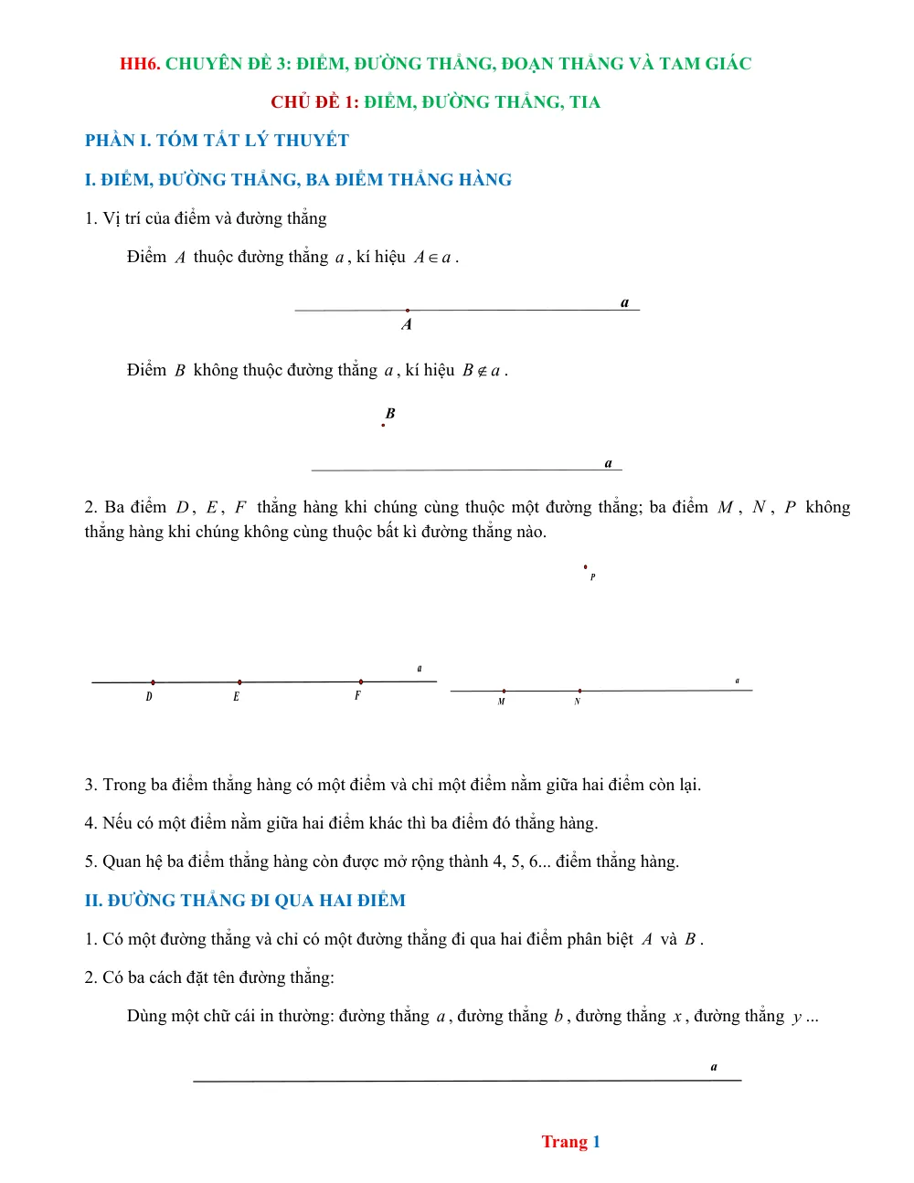 Xem trước trang 1 của "HH6. Chuyên đề 3: Điểm, Đường Thẳng, Đoạn Thẳng và Tam Giác - Chủ đề 1: Điểm, Đường Thẳng, Tia"