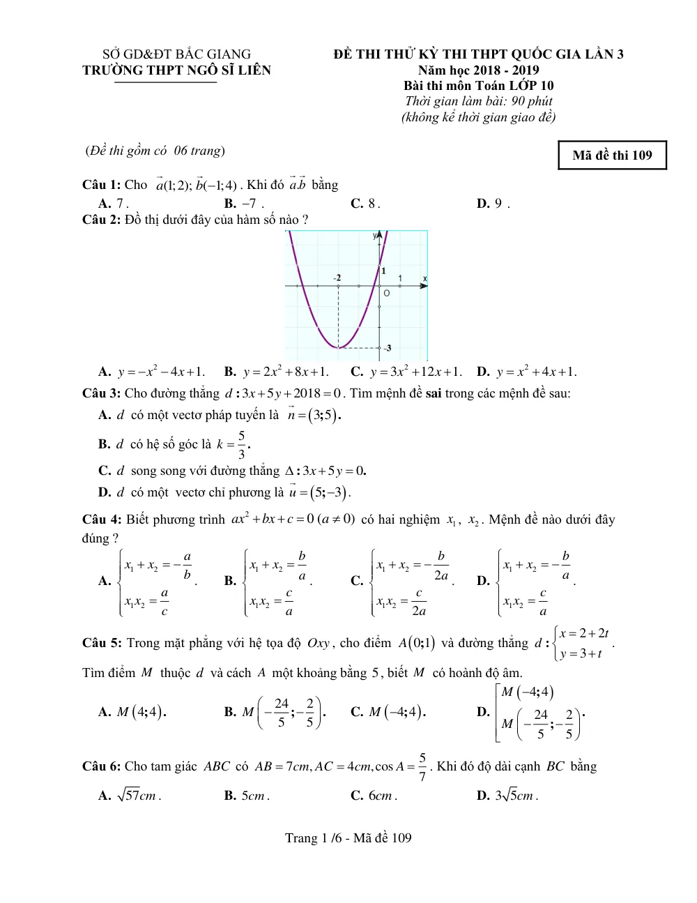Xem trước trang 1 của "Đề Thi Thử Toán Lớp 10 - Kỳ Thi THPT Quốc Gia 2019 Lần 3 - Trường THPT Ngô Sĩ Liên - Bắc Giang"