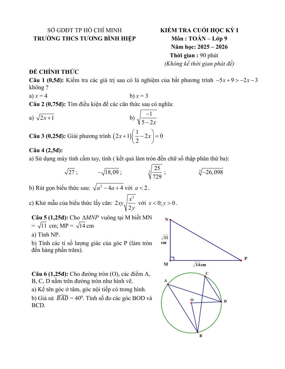 Xem trước trang 1 của "Đề Cuối Kỳ 1 Toán 9 - Trường THCS Tương Bình Hiệp - TP. Hồ Chí Minh (Năm học 2025-2026)"