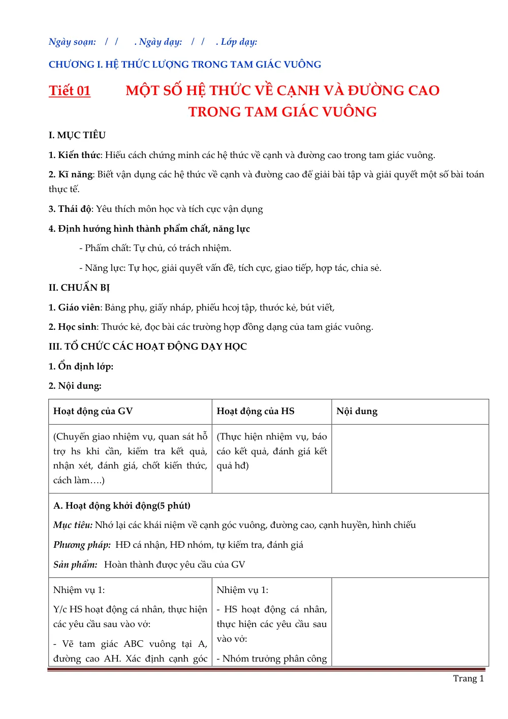 Xem trước trang 1 của "Hình học 9 - Học kỳ 1"