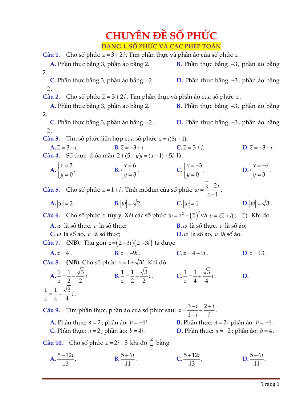 Xem trước trang 1 của "Chuyên đề Số phức"