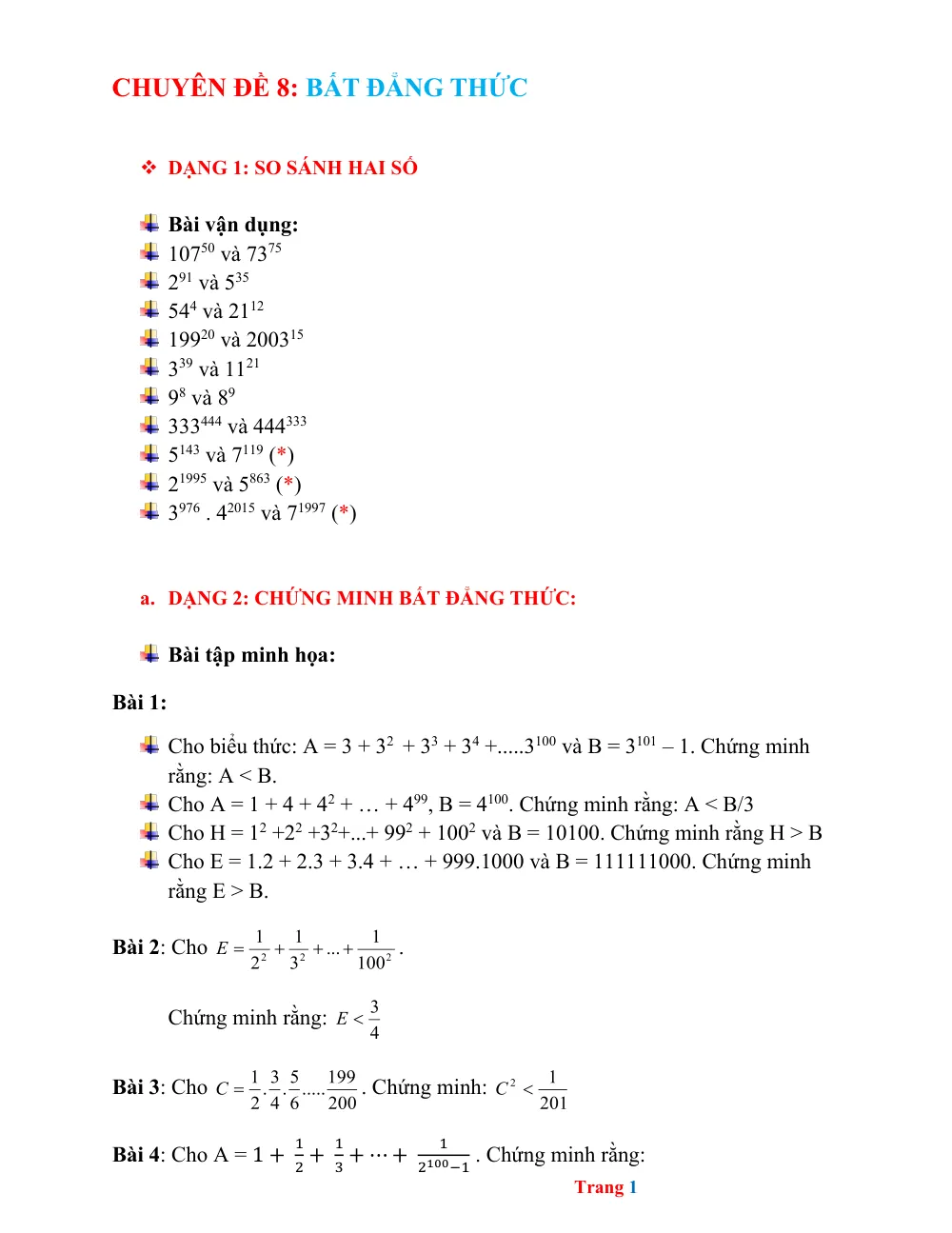 Xem trước trang 1 của "Toán 6 - Chuyên đề Bất Đẳng Thức - Dạng 1 & 2"