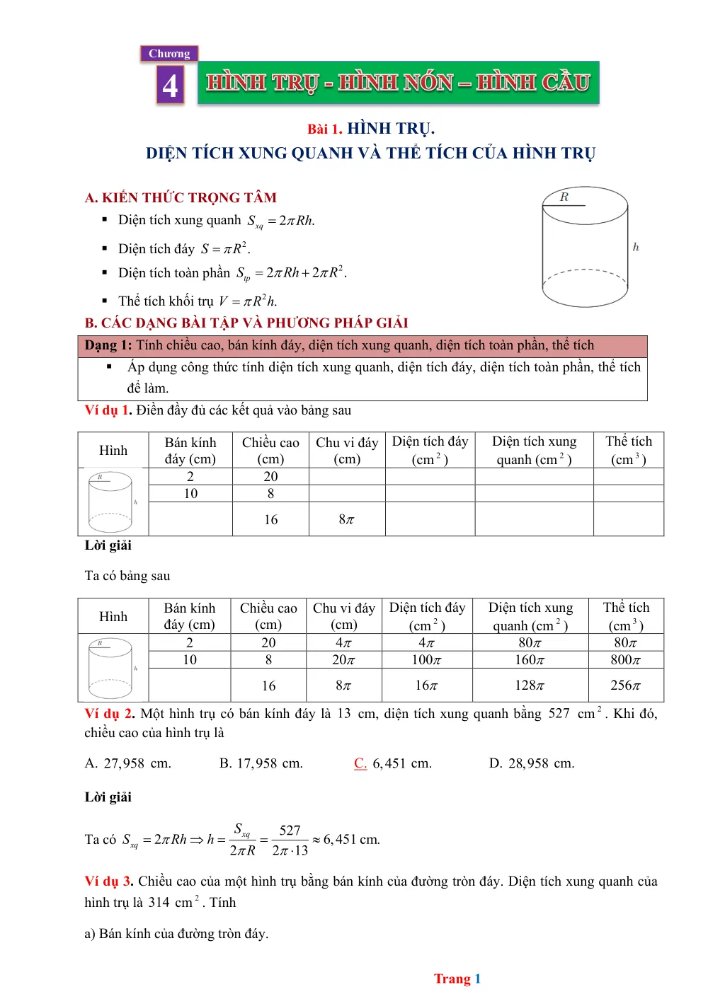 Xem trước trang 1 của "Bài 1. Hình Trụ - Toán 9"