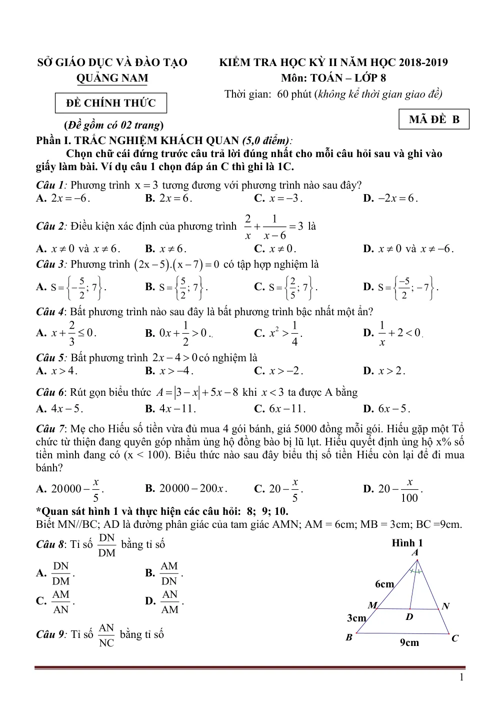 Xem trước trang 1 của "Đề thi HK2 Toán 8 - Học kỳ 2 - Năm học 2018-2019 - Tỉnh Quảng Nam"