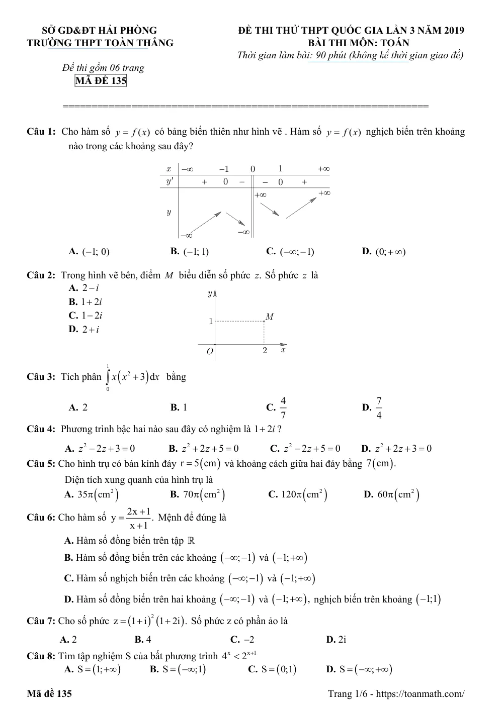 Xem trước trang 1 của "Đề Thi Thử THPT Quốc Gia 2019 - Môn Toán Lần 3 - Trường THPT Toàn Thắng - Hải Phòng"